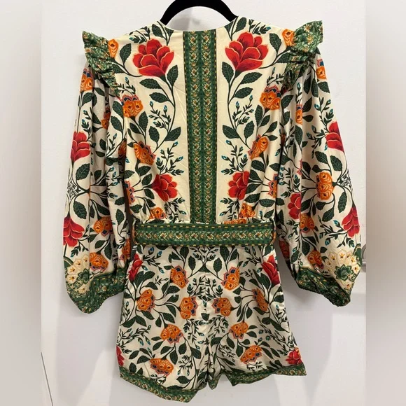FARM Rio Multicolor Floral Romper in “Sand Garden”